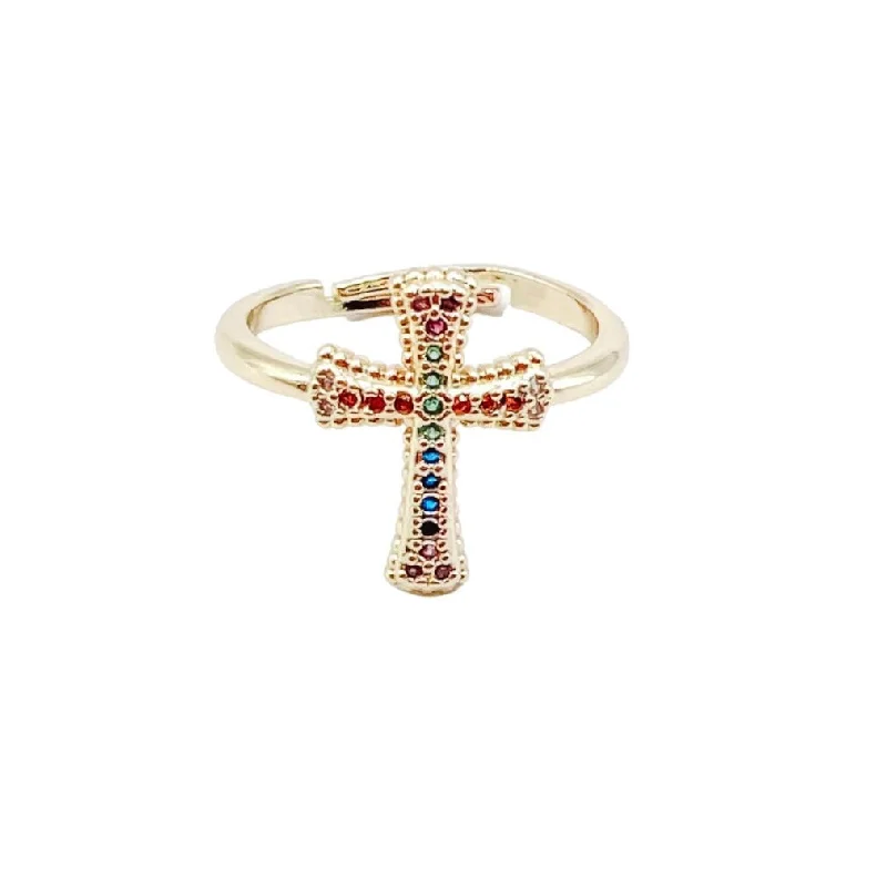 Women’s stackable diamond rings-Multi Cross Gold Ring P7