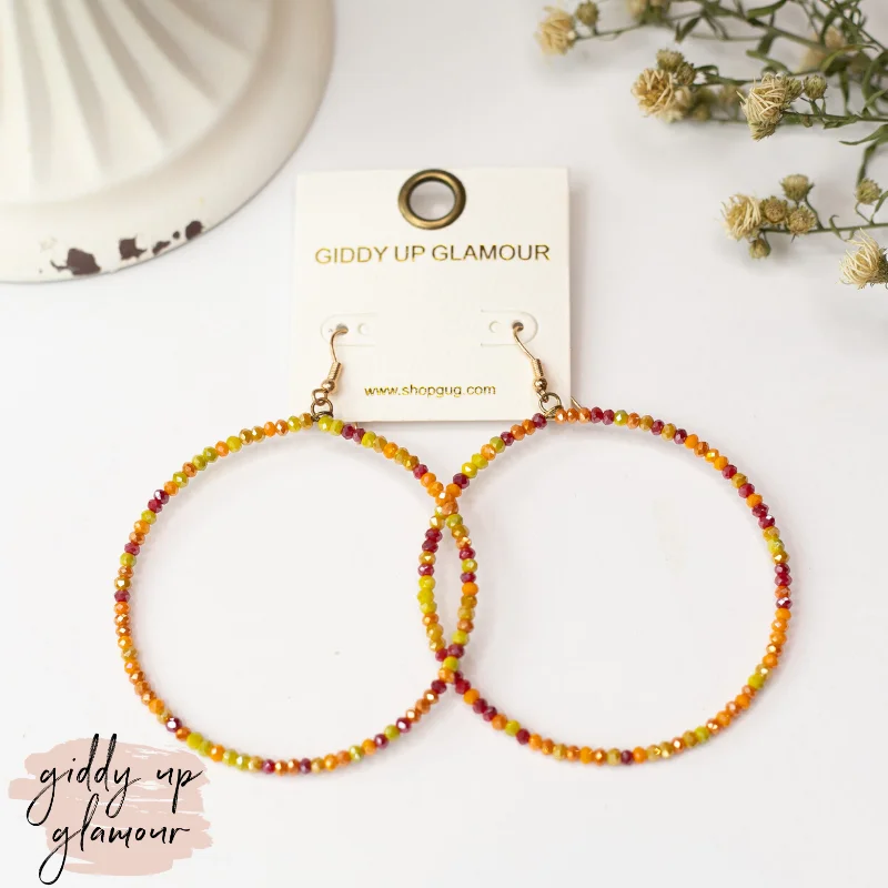 Women’s bold hoop earrings-Crystal Beaded Circle Hoop Earrings in Orange Multi