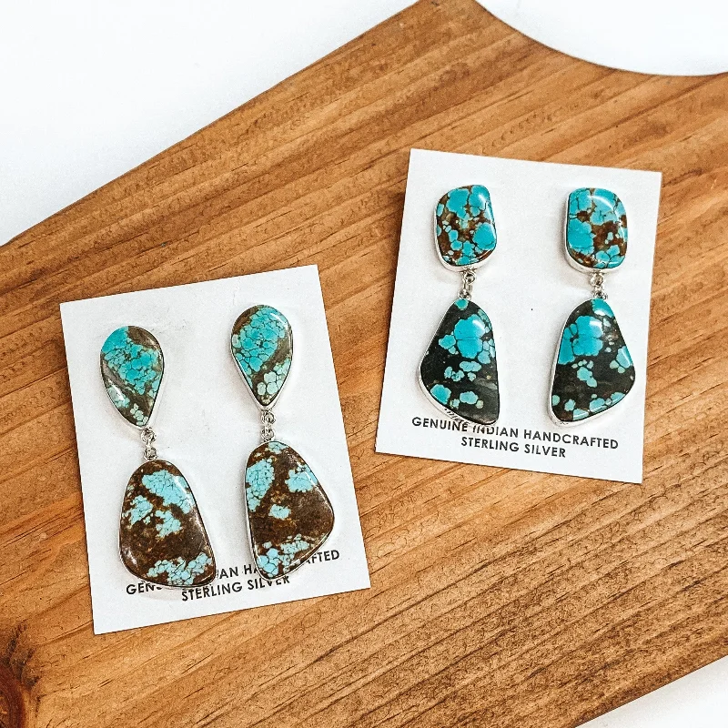 Women’s bohemian earrings-JB | Navajo Handmade Sterling Silver and Turquoise Drop Earrings