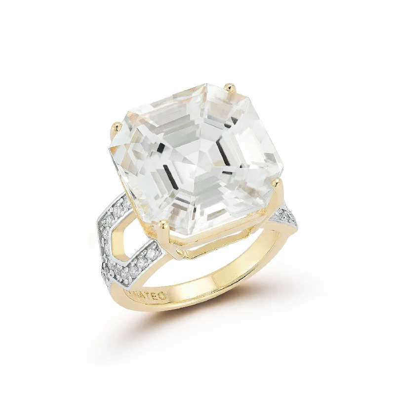 Women’s fashion statement rings-14kt Asscher Cut White Topaz Ring