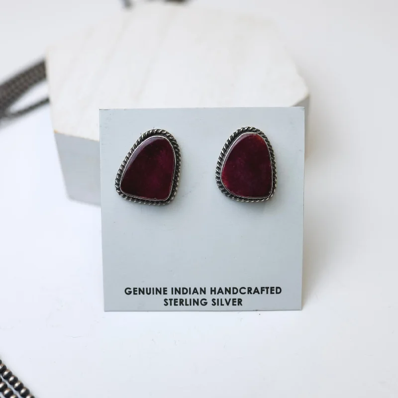 Women’s polished silver earrings-Elouise Kee | Navajo Handmade Sterling Silver and Purple Spiny Oyster Stud Earrings