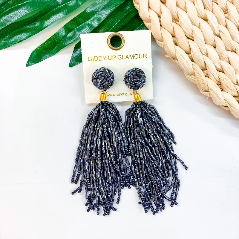 Women’s turquoise earrings-Crash My Party Seed Bead Tassel Earrings In Black