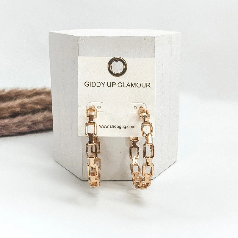 Women’s minimalist earrings-Box Chained Large Hoops in Gold Tone