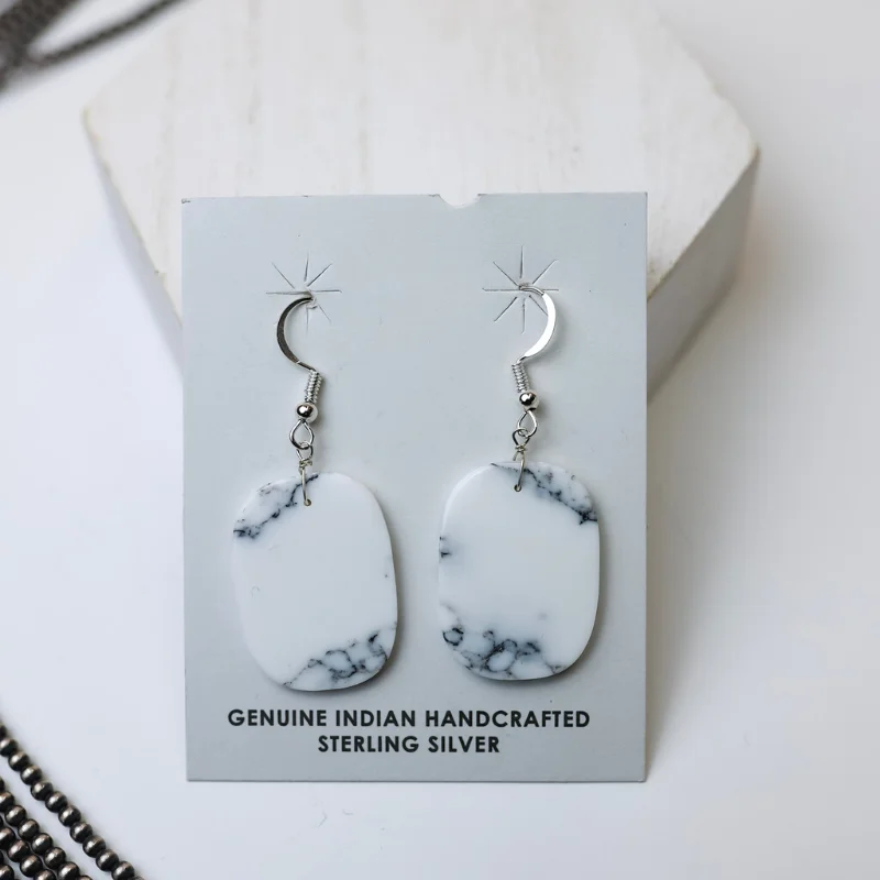 Women’s shell earrings-Corraine Smith | Navajo Handmade White Buffalo Oval Slab Earrings