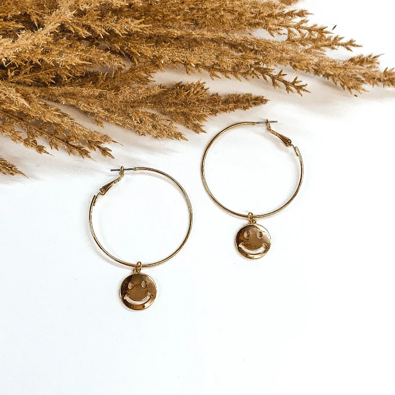 Women’s gold teardrop earrings-Turn That Frown Upside Down Large Hoop Earrings in Gold