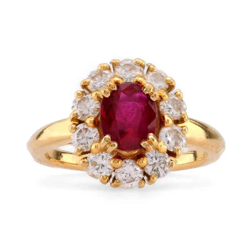 Women’s rose gold rings with diamonds-Women’s luxury wedding ring and engagement ring set-Mauboussin Paris 1.3 Carat Oval Cut Ruby Diamond 18K Yellow Gold Cluster Ring