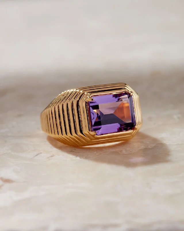 Women’s custom wedding rings-The Caroline Step-Cut Ring- Amethyst