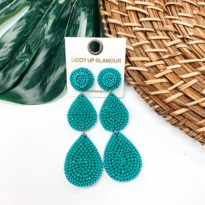 Women’s cute earrings-Glass Seed Beaded Drop Earrings in Turquoise