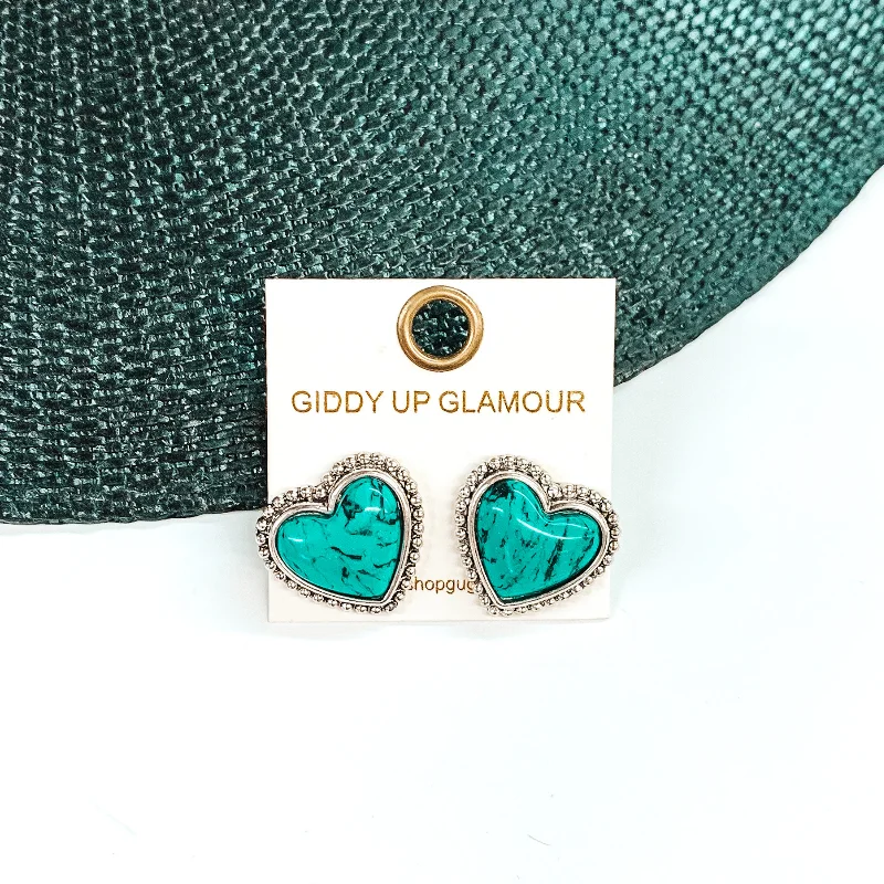 Women’s minimalist earrings-Stone Heart Earrings in Turquoise