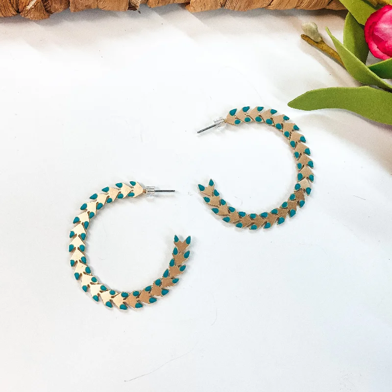 Women’s chandelier earrings-Spiked Hoop Earrings in Turquoise and Gold