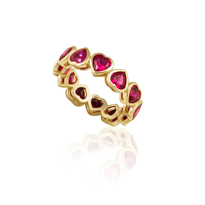 Women’s two-stone rings-Bezel Heart Ring Ruby Red