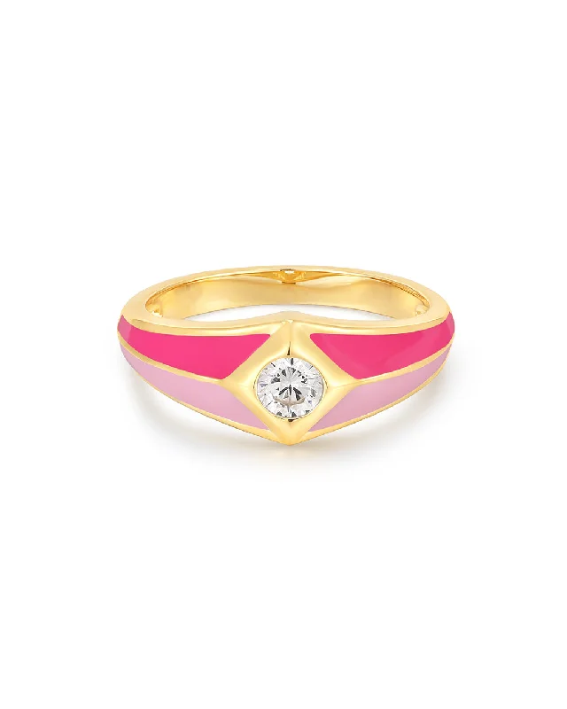 Women’s ruby rings-Pyramid Stud Signet Ring- Pink- Gold