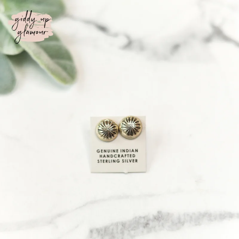 Women’s engraved earrings-Navajo | Navajo Handmade Sterling Silver Small Concho Stud Earrings