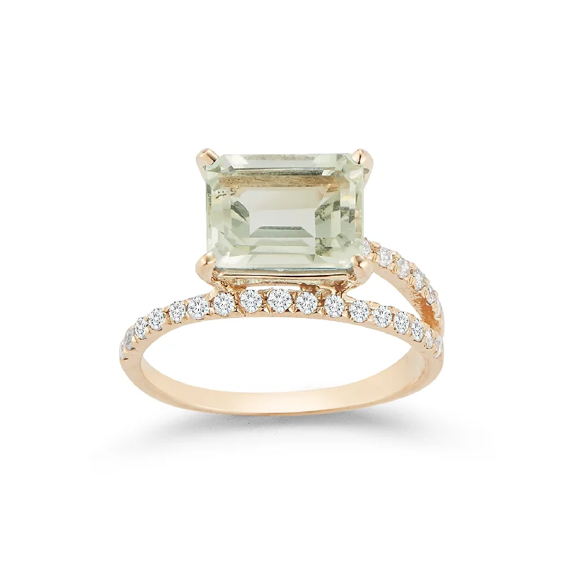 Women’s wedding set rings-14kt Gold Green Amethyst Point of Focus Ring