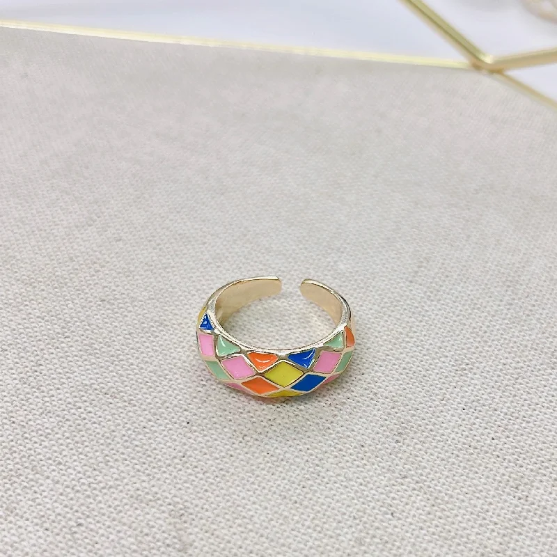 Women’s fashion statement rings-Multi Checkered Ring P11