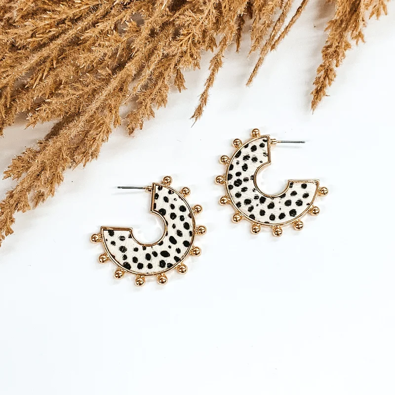 Women’s handmade silver earrings-Flat Hoops with a White Dotted Print