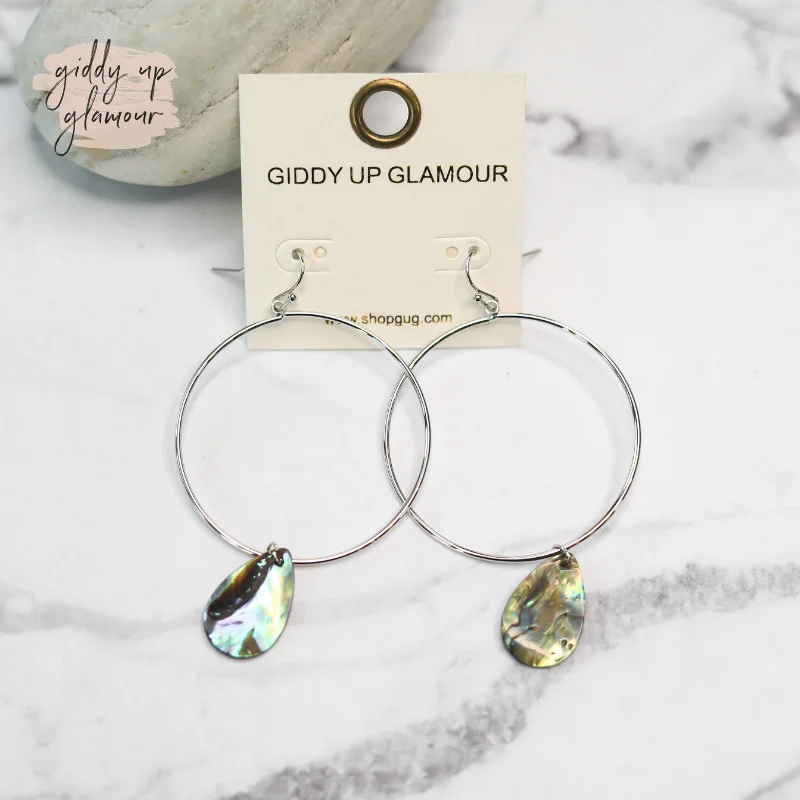 Women’s cute earrings-Hoop Earrings with Abalone Shell Charm in Silver