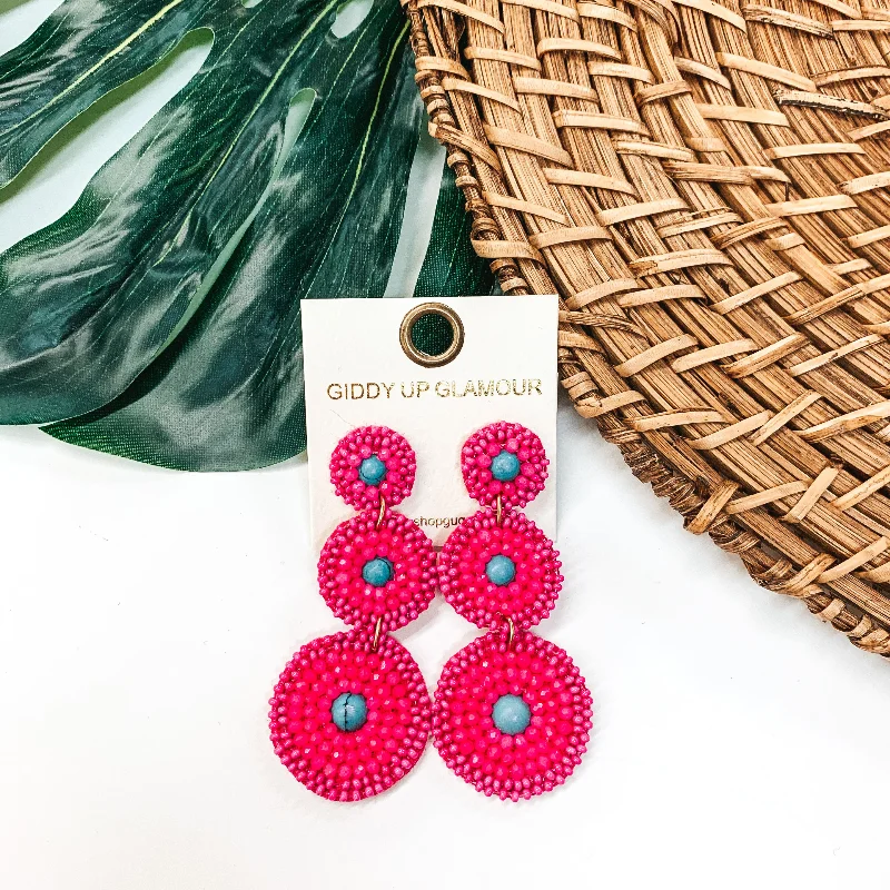 Women’s diamond earrings-Circle Drop Seed Beaded Post Earring in Fuchsia