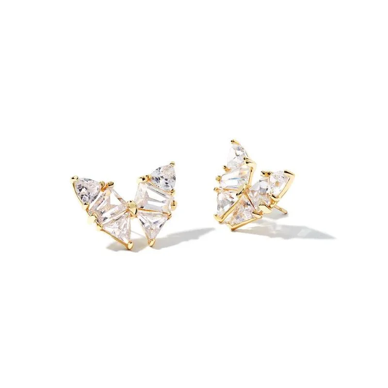 Women’s angel wing earrings-Kendra Scott | Blair Gold Butterfly Stud Earrings in White Crystal