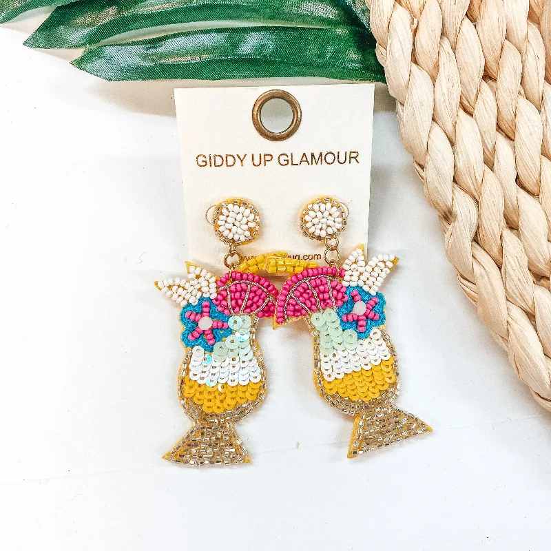 Women’s sapphire earrings-Cheers To Summer Seed Bead Cocktail Earrings in Yellow and White