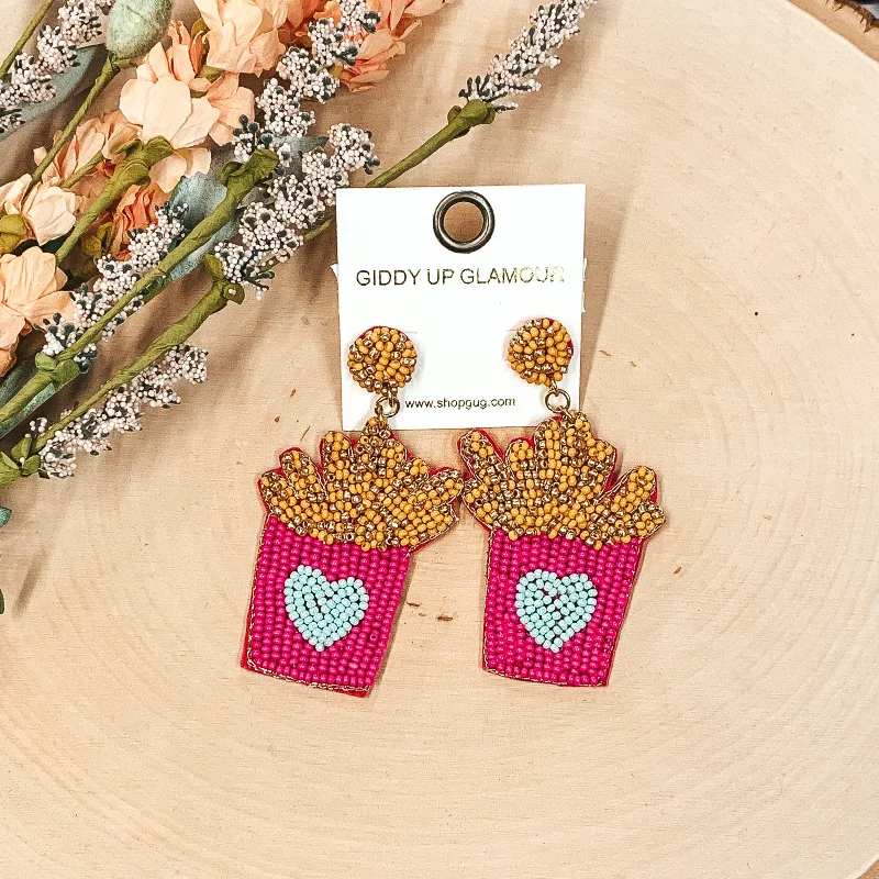 Women’s angel wing earrings-Good Enough to Eat French Fry Beaded Earrings in Fuchsia