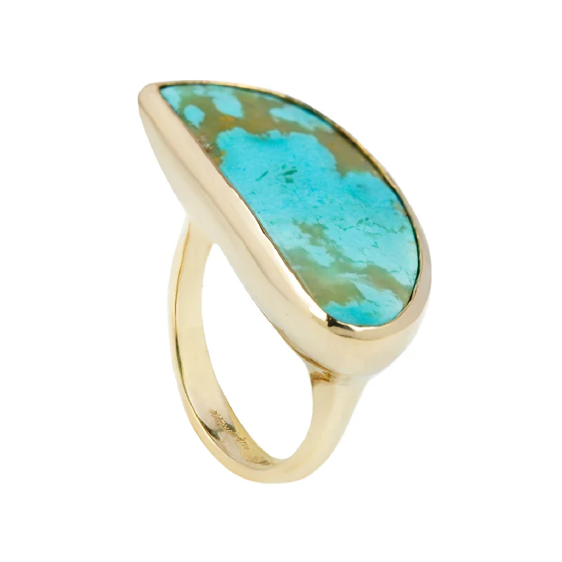 Women’s unique gold rings-HALF MOON RING / TURQUOISE & 14K