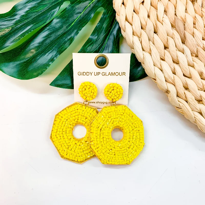 Women’s geometric earrings-Colada Crush Seed Bead Circle Earrings In Yellow