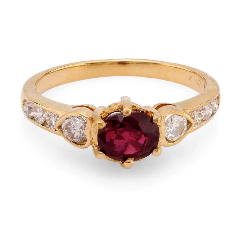 Women’s diamond cluster rings-Women’s gemstone engagement ring-Vintage ruby diamond 18k yellow gold ring