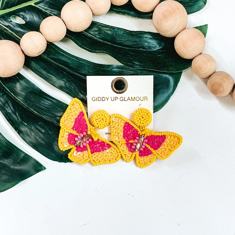 Women’s delicate earrings-Beautiful as a Butterfly Earrings in Yellow/Pink