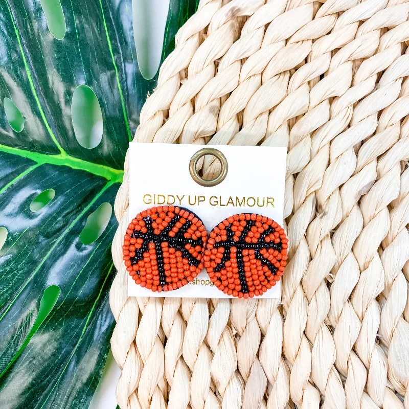 Women’s edgy earrings-Let's Get Sporty Seed Bead Basketball Stud Earrings