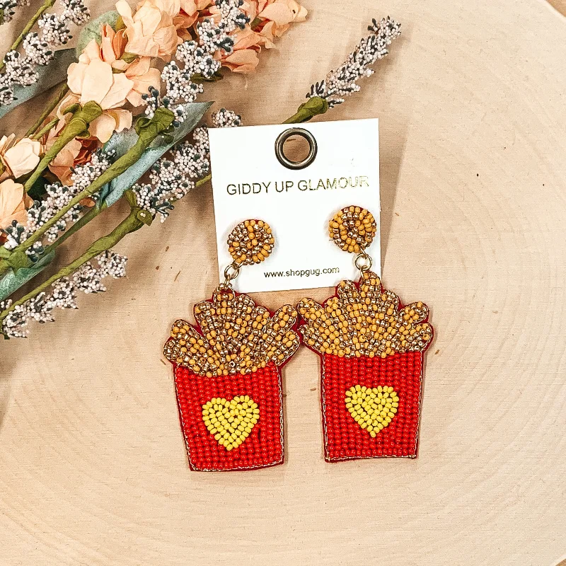 Women’s flower-shaped earrings-Good Enough to Eat French Fry Beaded Earrings in Red