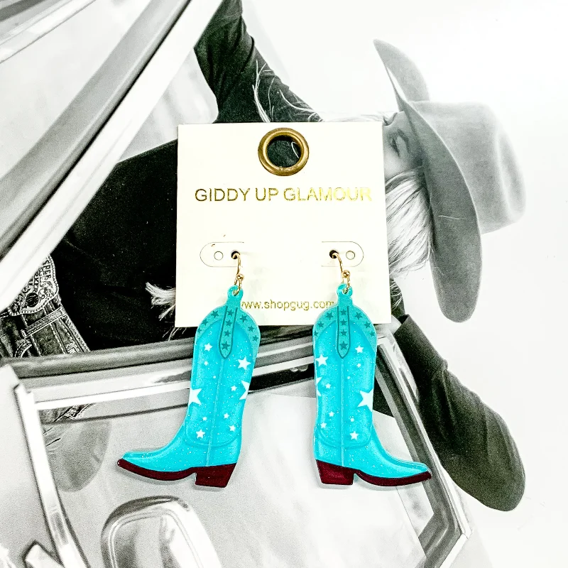 Women’s elegant earrings-Cowboy Boot Dangle Earrings in Turquoise