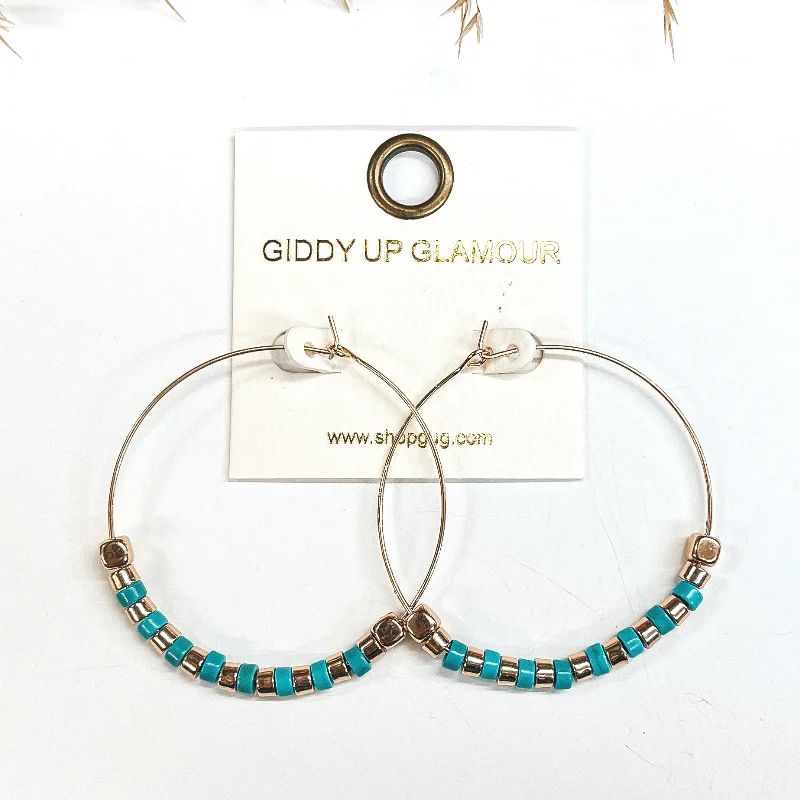 Women’s hypoallergenic earrings-Summer Memories Beaded Gold Hoops in Turquoise