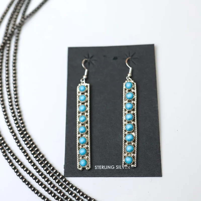 Women’s stainless steel earrings-Navajo | Navajo Handmade Sterling Silver Rectangle Dangle Earrings with Turquoise Stones