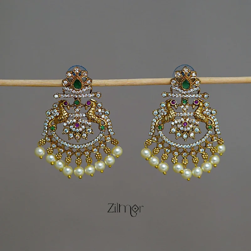 Women’s shell earrings-SC1011273 -  Ad stone with Pearl Drop Earrings