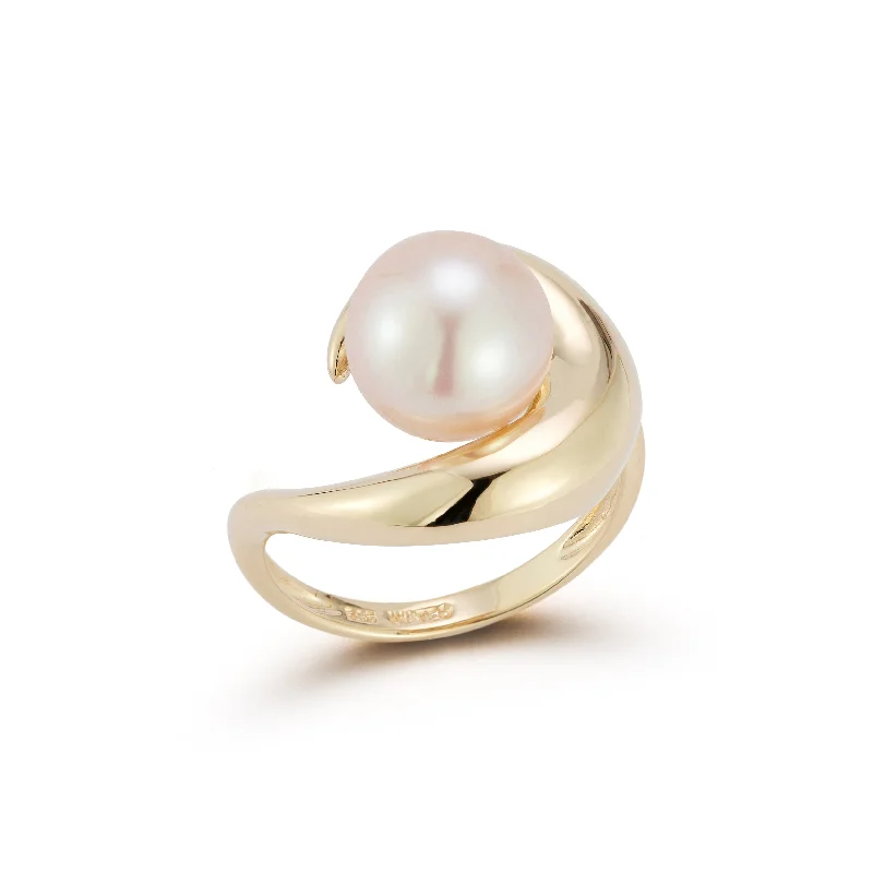 Women’s trendy fashion rings-14kt Pearl Curl Ring