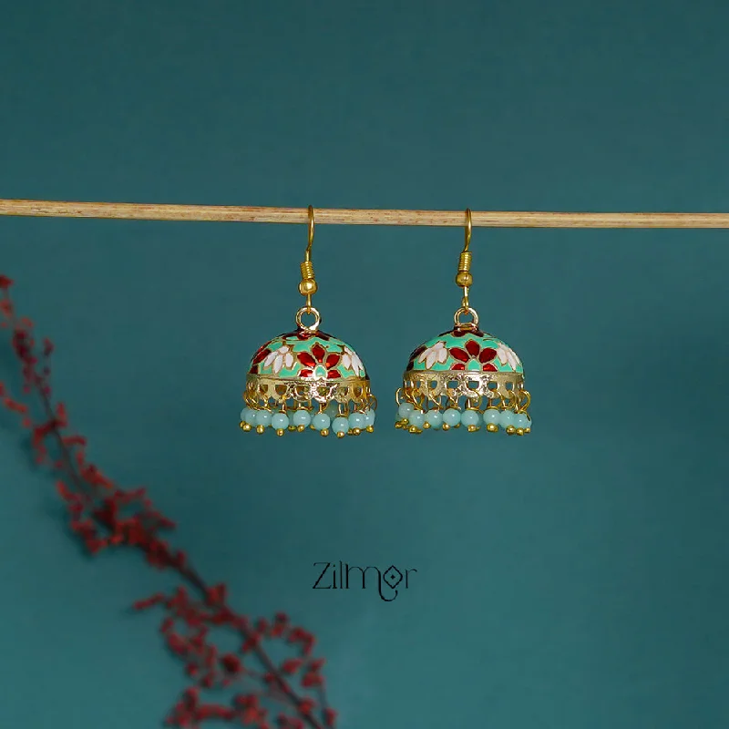 Women’s wedding earrings-ZI1011292- Meenakari Jumkha Hoop Earrings