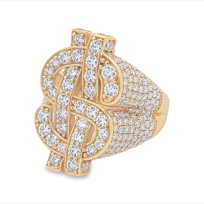 Women’s rose gold rings-Money Dollar Sign Iced Out VVS Moissanite Ring .925 Sterling Silver