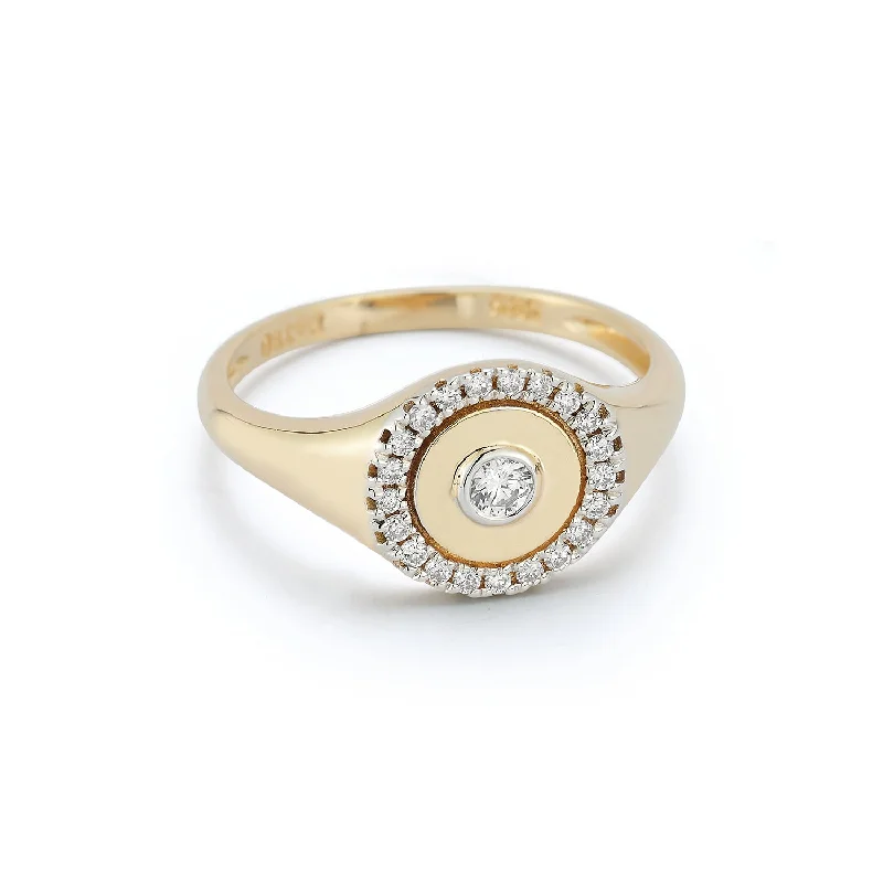 Women’s knot rings-14kt Diamond Dot Halo Signet Ring