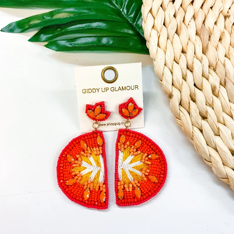 Women’s rose gold earrings-Splash Of Citrus Seed Bead Orange Earrings in Orange