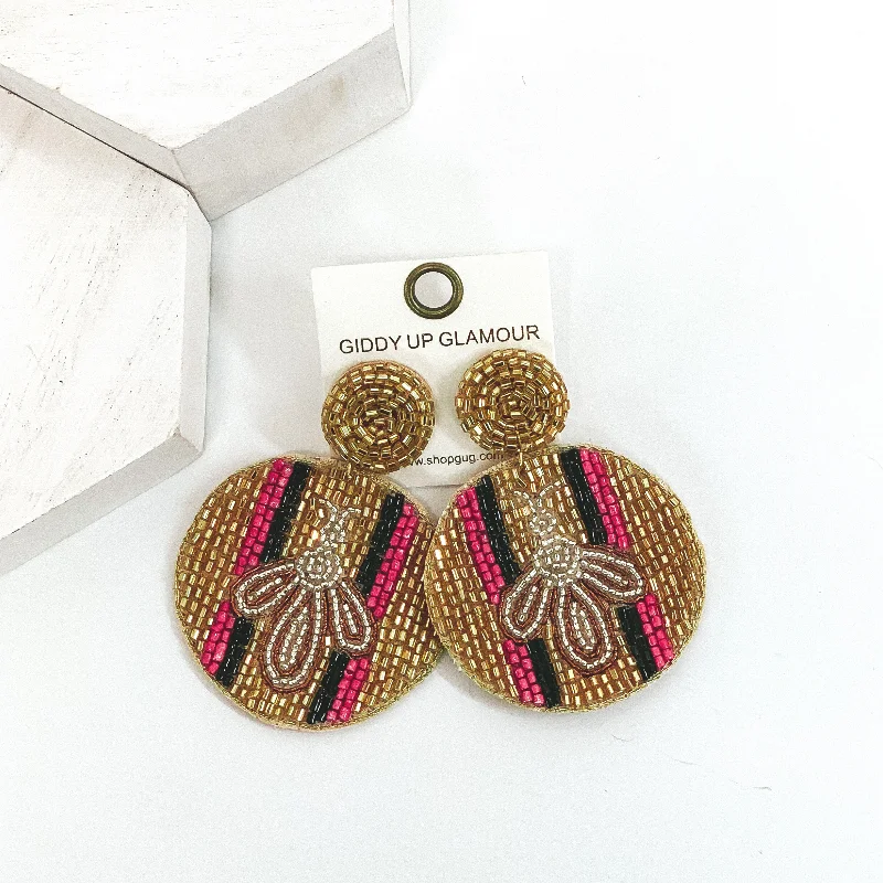 Women’s chandelier earrings-Bee Happy Circle Drop Beaded Earrings in Gold