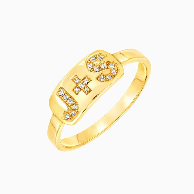 Women’s multi-stone rings-Personalized Diamond Initial Plaque Ring