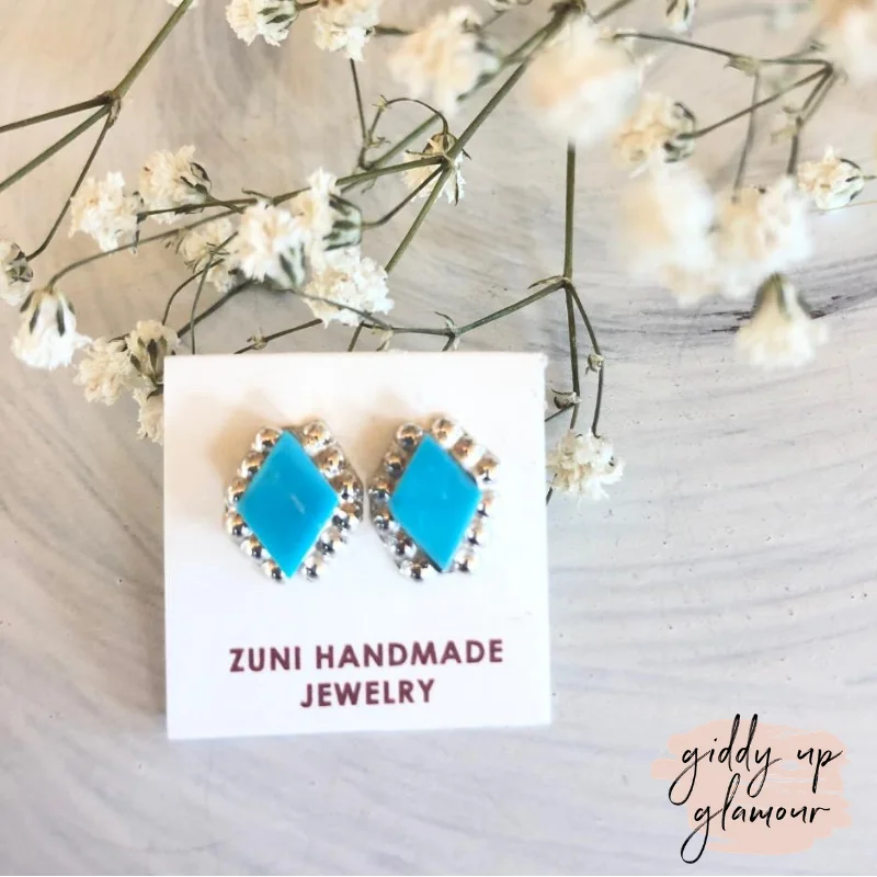 Women’s elegant dangle earrings-Zuni | Zuni Handmade Diamond Shape Turquoise Stud Earrings