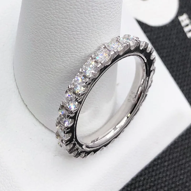 Women’s statement rings-Eternity Band 3MM VVS Moissanite Ring .925 Sterling Silver