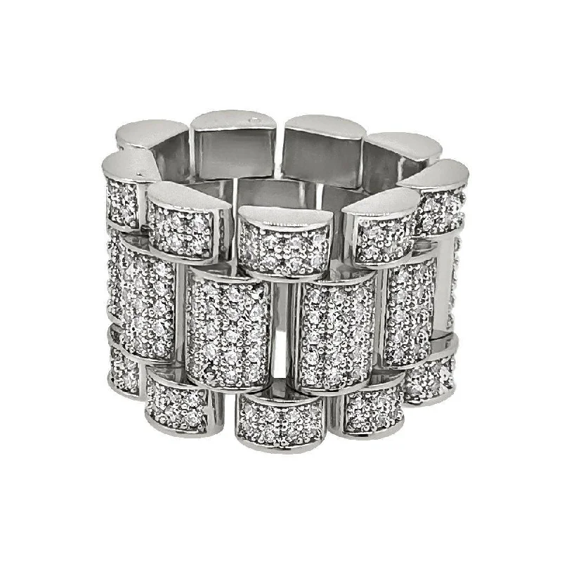 Women’s eternity rings-.925 Silver Presidential Link Rhodium CZ Bling Bling Ring