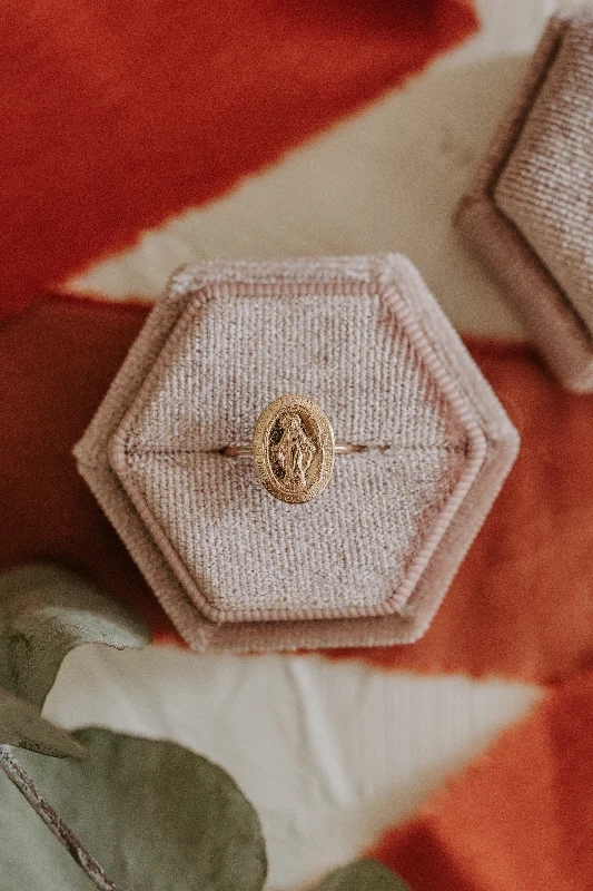 Women’s sapphire rings-Mother Mary Coin Ring