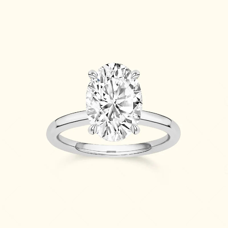 Women’s luxury diamond engagement rings-Women’s vintage diamond solitaire engagement ring-'Lilian' Ring with 1.97ct Oval Diamond