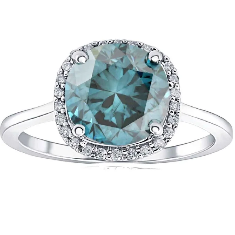 Women’s colored gemstone engagement ring-VS 3 1/4Ct Blue Diamond Halo Engagement Ring Lab Grown in 14k White Gold