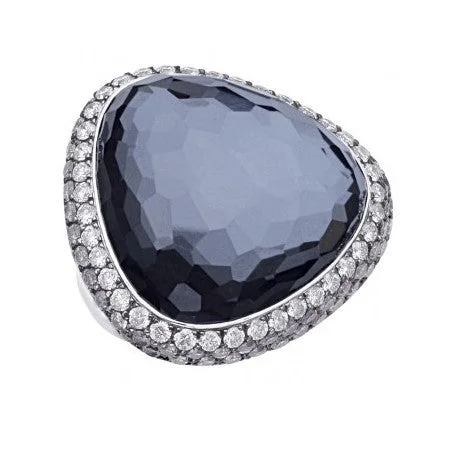 Women’s vintage halo engagement ring-Hematite and Diamond Ring