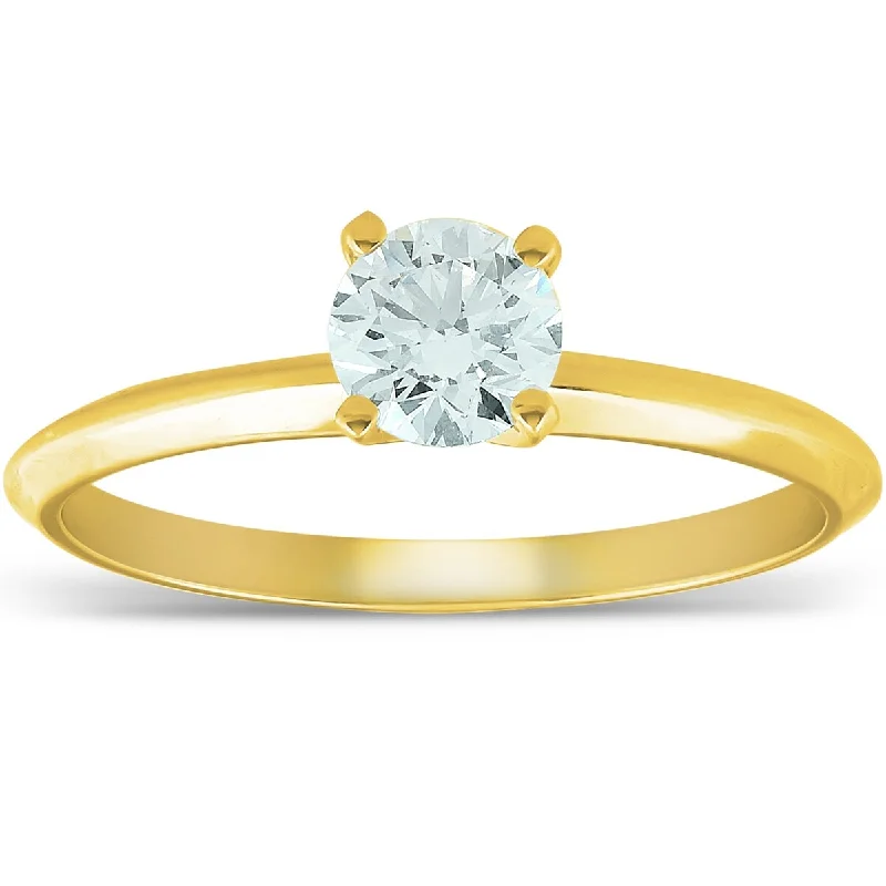 Women’s elegant engagement ring-14k Yellow Gold 5/8 ct Round Solitaire Diamond Engagement Ring